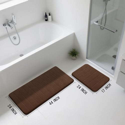 Yimobra Large Memory Foam Bathroom Mat Set, 44 x 24 & 24 x 17 in, Brown - color: Brown, size: 44x24+24x17 Inch