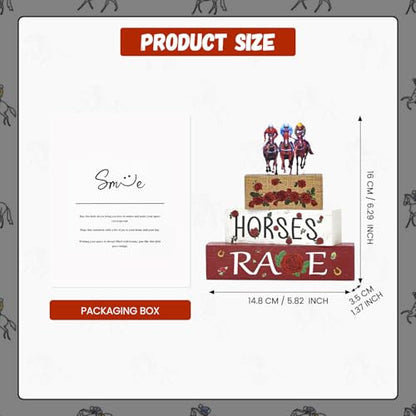 Smile Horses and Races Wooden Block Decor Jockey HORSES RACES Rose Tiered Tray Tabletop Signs for Horse Racing Party Decorations - style: Jockey