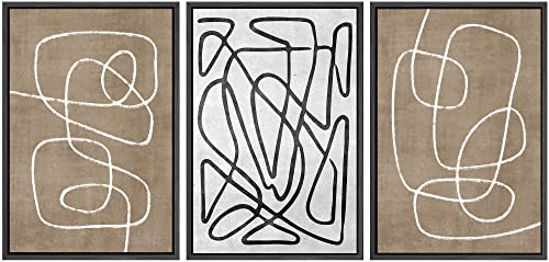 SIGNWIN Framed Canvas Print Wall Art Set Geometric Mid-Century Sketches Graffiti & Street Art Abstract Illustrations Modern Art Decorative Nordic for Living Room, Bedroom, Office - 16"x24"x3 Black - color: A13-2207-b43, size: 16"x24"x3 Panels Black