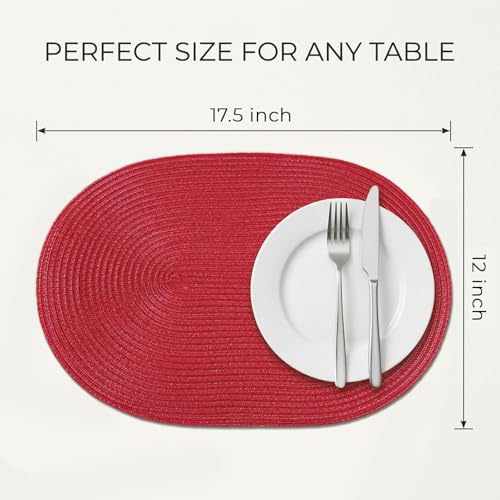 Placemats Set of 8, Woven Oval Braided Dining Table Mats(Red) - color: Red, size: 8 pcs
