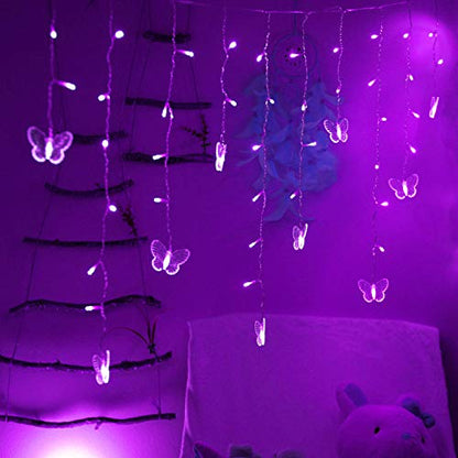 Butterfly Curtain Lights, 13ft 96 LED USB Window Fairy Lights 16 Butterflies 8 Modes Firefly Twinkle Timer String Lights with Remote for Room Bedroom Wall Ceiling Party Wedding Christmas - color: Purple, size: 13ft