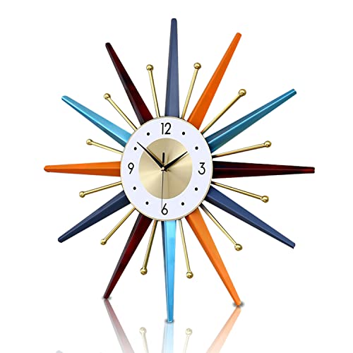 FIELDY Large Wall Clock 27.5 Inch Mid Century Wall Clocks Starburst Clock Non Ticking Battery Operated 3D Wall Clocks Home Décor for Living Room, Kitchen, Dining Room, Bedroom - size: Medium