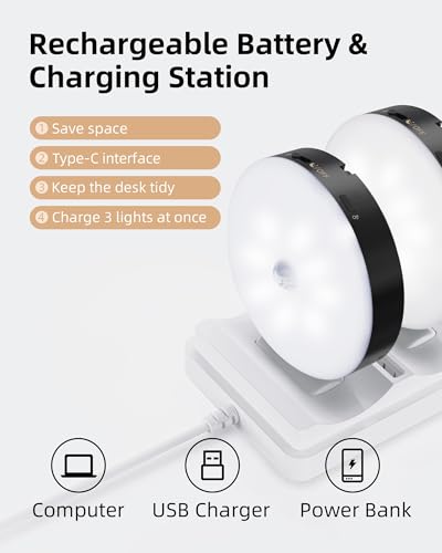 EZVALO RGB Puck Lights with Charging Station, Motion Sensor Cabinet Lights - color: Black