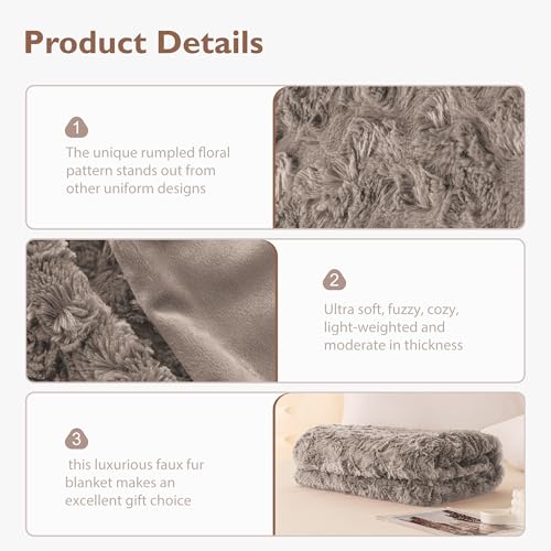 ALPHA HOME, Fluffy Polyester Throw Blanket, Throw Size, Light Coffee - color: Light Coffee, size: Throw