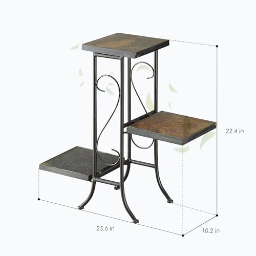 Zhongma 3 Tier Plant Stand with Slate Top without Installation Required. 25.6" W x 10.2" D x 22.4" H