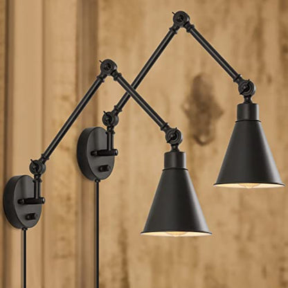 CADUKE Swing Arm Wall Lamp, Metal Plug in Wall Sconces, Set of 2