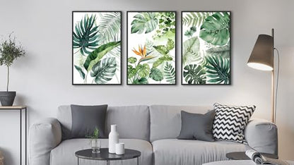 Large Framed Botanical Wall Art, Tropical Plants Canvas Prints, 16"x24"x3 - color: green, size: 16"x24"x3 Framed
