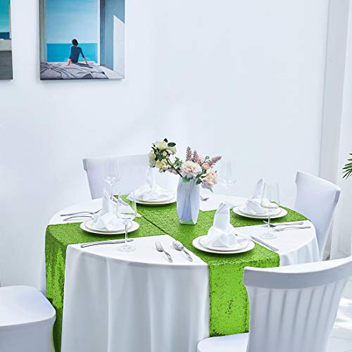 Pufogu 12 x 72 inches Green Sequin Table Runner, 2 Packs - color: Apple Green