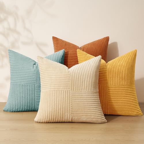 Topfinel Decorative Blue Throw Pillow Covers 16×16,Boho Pillow Covers Set of 4 Soft and Cozy Velvet Double-Sided Designs,Mix and Match for Couch Boho Farmhouse Fall Home Decor - color: Orange Teal, size: 16" x 16" (Pack of 4)