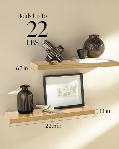 BAYKA Light Oak-Toned Floating Shelves 22.5in, Set of 3, Wall Mounted Shelf - color: G. Oak-toned - Mid-century Revival Style, size: 22.5inches