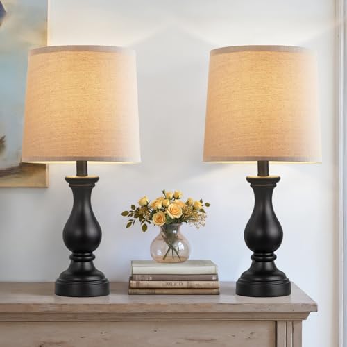 22" Farmhouse Table Lamps Set of 2, Rustic Bedside Lamps for Bedroom - color: C. Matte Black