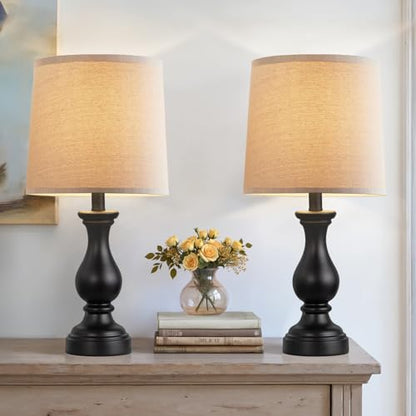 22" Farmhouse Table Lamps Set of 2, Rustic Bedside Lamps for Bedroom - color: C. Matte Black