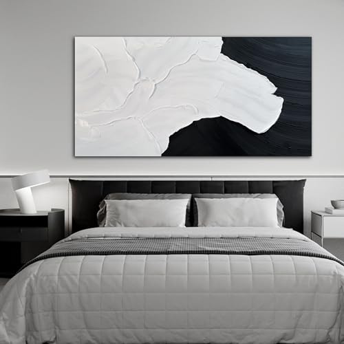 Black and White Abstract Wall Art Textured Oil Paintings 35x71 Inch - color: black, size: 35"L x 71"W