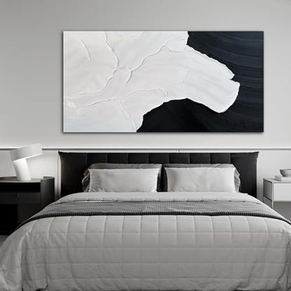Black and White Abstract Wall Art Textured Oil Paintings 35x71 Inch - color: black, size: 35"L x 71"W