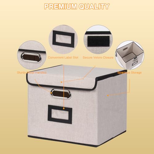 Large Square Storage Bin with Lid, Foldable Organizer Box with Handles & Label Design, for Office, Closet, Home, Documents, Grey, 12.20 x 10.63 x 10.63 Inches, 1 Pack - color: Grey, style: Square - 1 Pack