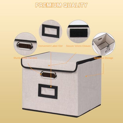 Large Square Storage Bin with Lid, Foldable Organizer Box with Handles & Label Design, for Office, Closet, Home, Documents, Grey, 12.20 x 10.63 x 10.63 Inches, 1 Pack - color: Grey, style: Square - 1 Pack