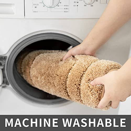 COSY HOMEER Plush Non-Slip Bath Mat Set, Beige, 20"x32" + 24"x48" - color: Beige, size: 20" x 32" + 24" x 48"