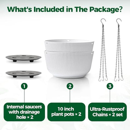 T4U Hanging Planters for Indoor Outdoor, 10 Inch Self Watering Pots, 2 Pack - size: 10 inch