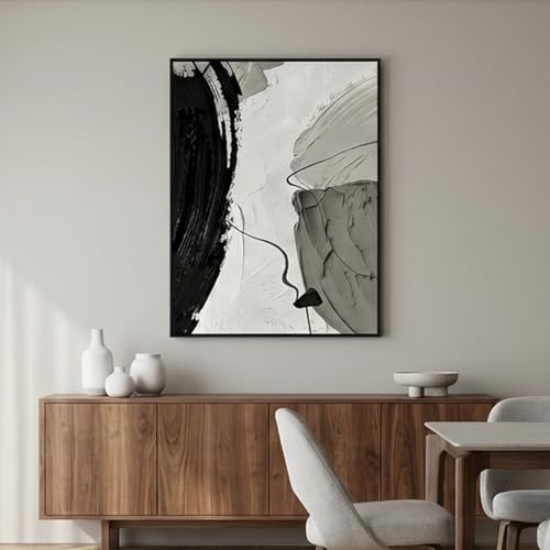 QKF Gray Ink Abstract 3D Texture Black Aluminum Frame Canvas Wall Art - color: Black & White Abstract