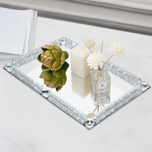 Large Crystal Tray, 15.7"x11.8" Silver Rectangular Perfume Tray - color: Silver C