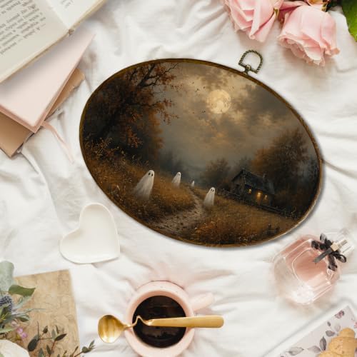 JQF Moody Fall Halloween Ghost Oval Wall Decor Framed 11.5x8.5 Inch - color: ghost-7