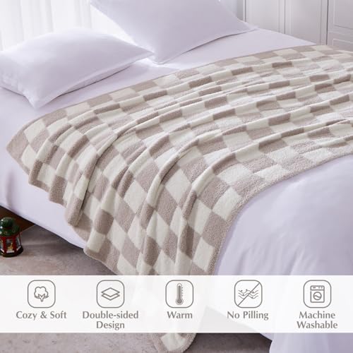WRENSONGE Soft Checkered Throw Blanket for Couch-Cozy Fall Knitted Blankets - color: Art Taupe, size: Throw-XL(50"x 70")