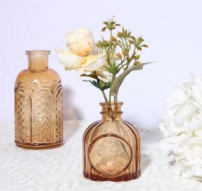 18pcs Amber Glass Bud Vase Set, Gold Small Flower Vases for Centerpieces - color: Amber, size: 18pcs