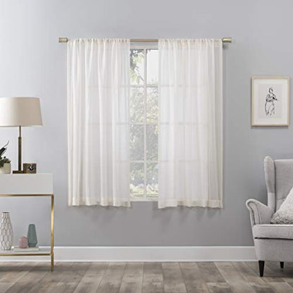 No. 918 Genevieve 2-Pack Linen Weave Sheer Semi-Sheer Rod Pocket Curtain Panel Pair, Cream, 50"W x 63"L (2 Panels) - color: Cream, size: 50"W x 63"L (Pack of 2)