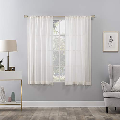 No. 918 Genevieve 2-Pack Linen Weave Sheer Semi-Sheer Rod Pocket Curtain Panel Pair, Cream, 50"W x 63"L (2 Panels) - color: Cream, size: 50"W x 63"L (Pack of 2)