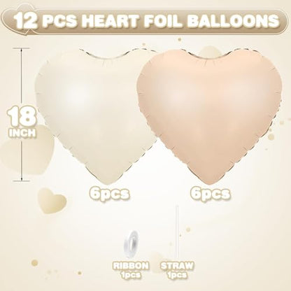 Cream White Beige Heart Balloons,12Pcs 18Inch Heart Shaped Balloons - color: Caramel Cream