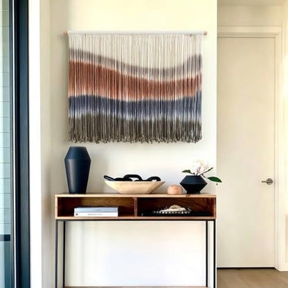 Flber Macrame Wall Hanging Blue Dip Dye for Bedroom 27" W x 19" L - color: Brown and Blue, size: 27"W*19"L