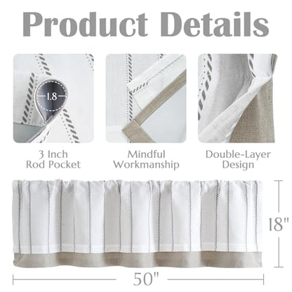 jinchan Stripe Linen Window Valance Curtain, 50x16, 1 Panel, Grey - color: Nautical Striped Grey on White, size: 50"W x 16"L (Pack of 1)