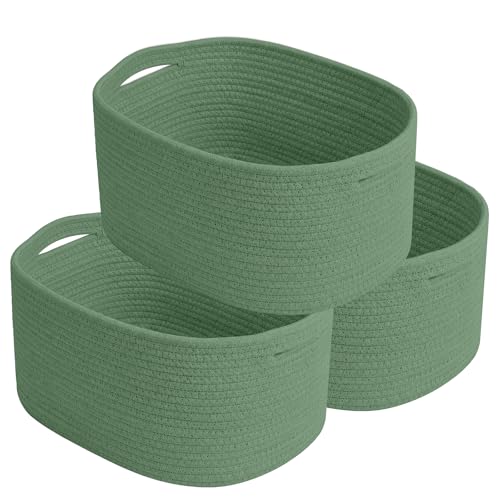 ECDYQXVU 15x10x9 Inch Woven Cotton Rope Storage Basket, 3 Pack - color: Green, size: 3 Pack
