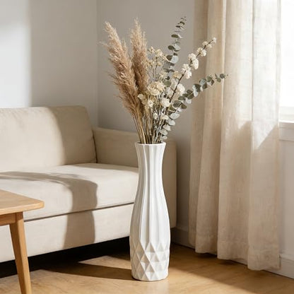 White Tall Ceramic Floor Vase, 24 Inch, Flared Geometric Design - color: Shape 2, size: 24 Inch-1