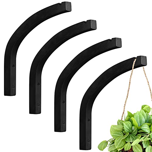 Juexica 4 Pack 8 Inch Wood Plant Hanger Wall Mount Bracket, Black - color: Black