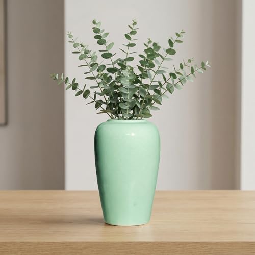 Green Vase, 8 Inch Boho Ceramic Vases for Home Decor, Modern Teal Flower Vase for Living Room Decor, Decorative Centerpiece for Coffee Table, Kitchen - color: Light Green
