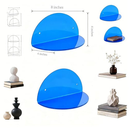 ROYALITA 2-Pack Small Acrylic Shelves Room Decor Floating Shelves, Blue - color: Blue