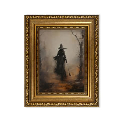 AVECCO Halloween Witch Broomstick Forest Wall Art Canvas Framed 8x10 inch - color: Witch, size: 10"L x 8"W