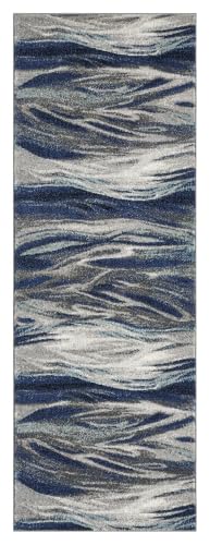 Keen Home Design Abstract Non-Shedding Runner Rug, Soft Thick Pile, 2x8 - color: Skrik Navy, size: 2'8" x 7'7" (Runner)