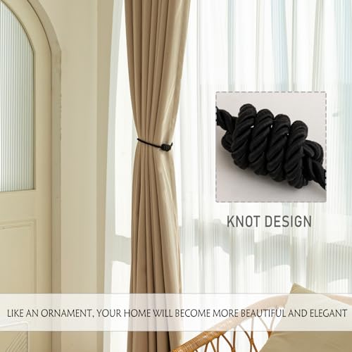 Curtain Tiebacks Magnetic Decorative Rope Tie Backs Holdbacks Contoeey - color: Black