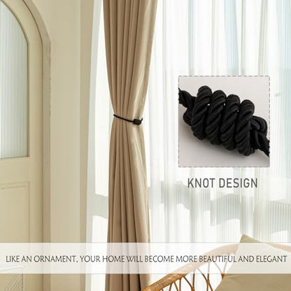 Curtain Tiebacks Magnetic Decorative Rope Tie Backs Holdbacks Contoeey - color: Black