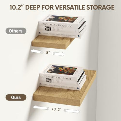 Vivelove 10x10 Inches Floating Shelves Wall Mounted Set of 2, Oak - color: Oak, size: 10.2”wx10.2”dx1.5”h