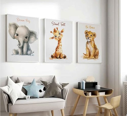HLEOXPY 3 Pcs Safari Nursery Canvas Wall Art 16x24in Unframed - color: Animal-Poster, size: 16x24in