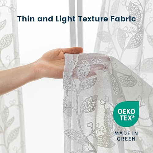 SLEEP ZONE Sheer Curtains for Living Room and Bedroom, Embroidered Sheer Curtains White Sheer Curtain 52 × 72 inches Long of 2 Panels, Off-White Vine - color: White Vine, size: 52"W×72"L