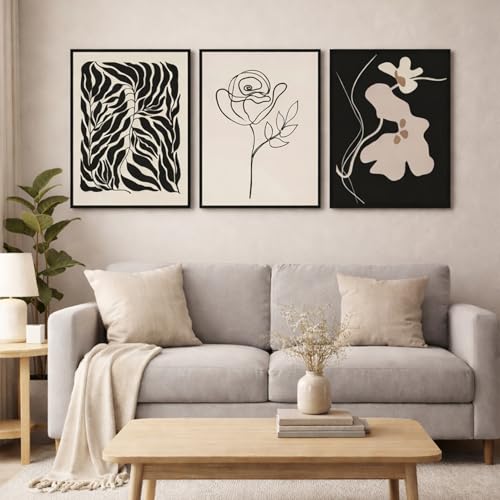 Abstract Botanical Framed Wall Art, 3 Piece Boho Line Art Set, 12x16 - color: beige111, size: 12x16 inch