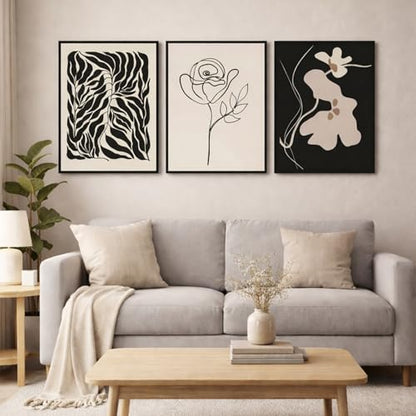 Abstract Botanical Framed Wall Art, 3 Piece Boho Line Art Set, 12x16 - color: beige111, size: 12x16 inch