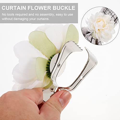Sewroro 2Pcs Curtain Flower Buckles, Curtain Tiebacks Clips for Draperies Home Hotel Window Treatment Holdbacks Easy Clip-on Decorative Flower Design