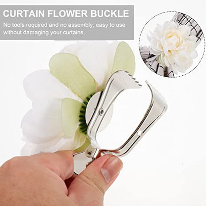 Sewroro 2Pcs Curtain Flower Buckles, Curtain Tiebacks Clips for Draperies Home Hotel Window Treatment Holdbacks Easy Clip-on Decorative Flower Design