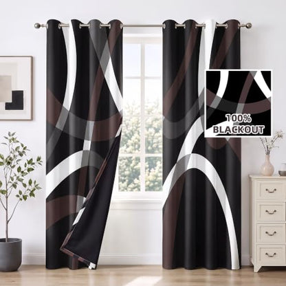 weesire Black and Brown Blackout Curtains, 52 x 84 Inch, Grommet, 2 Panels - color: P1-brown, size: 52"W x 84"L (Pack of 2)