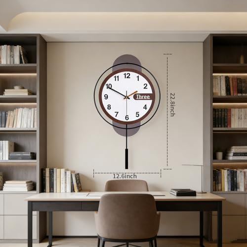 Large Wall Clock Acrylic Wood Silent Battery with Pendulum,12.6x22.8in - color: 6789-black
